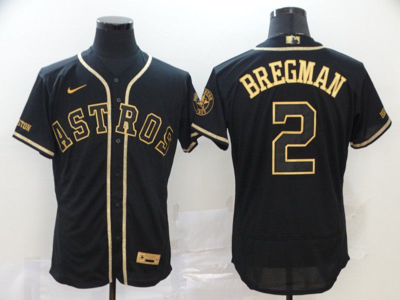 Men Houston Astros #2 Bregman Black Retro gold character Nike MLB Jerseys->women mlb jersey->Women Jersey